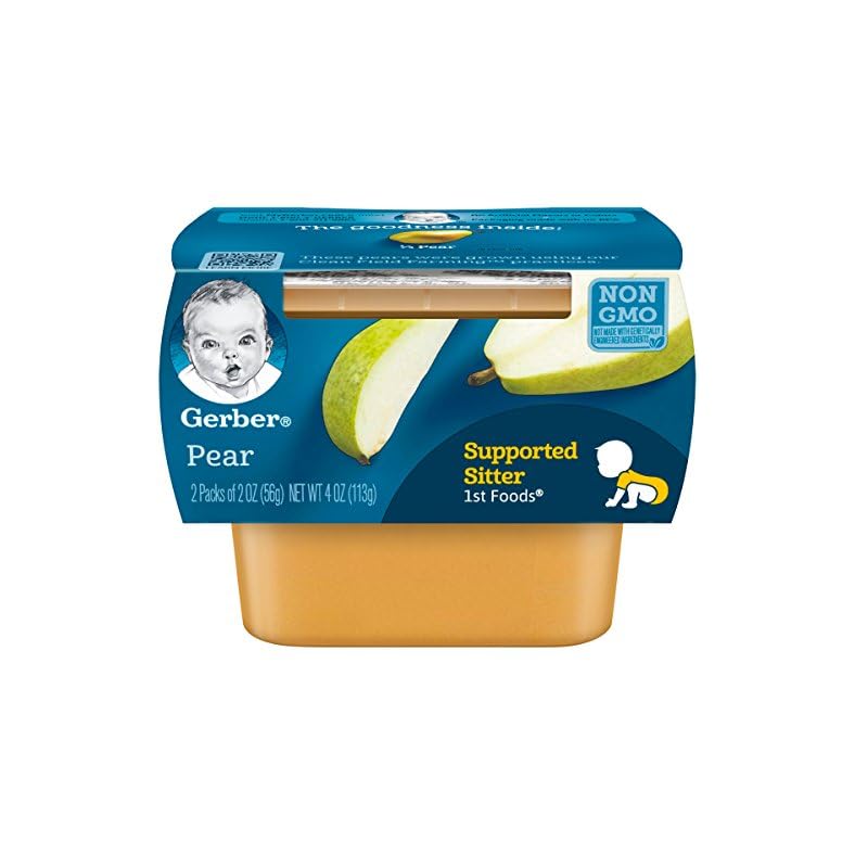 Gerber 1st Foods Baby Food, Pear Puree, Natural & Non-GMO, 2 Ounce Tubs, 2-Pack (Pack of 8)