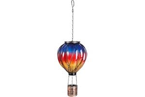 HERJIATK Hot Air Balloon Solar Lantern with Flickering Flame Light Outdoor Solar Hanging Lights Waterproof for Garden Yard Farmhouse Decoration(Blue&Orange)