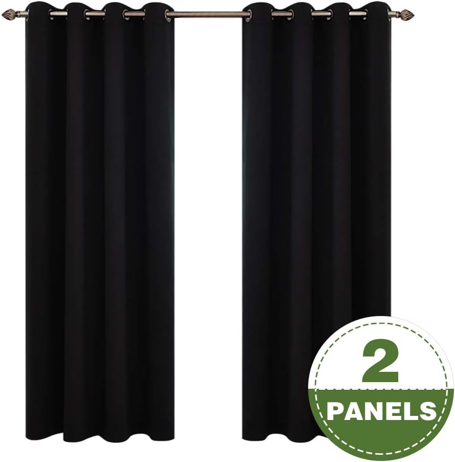 FMFUNCTEX 100% Full Blackout Curtain Panels for Bedroom Black Window Curtains, 50" w x 63" l, 2 Panels, Grommet top