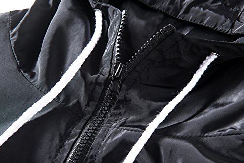 PERDONTOO Mens Casual Lightweight Drawstring Hooded Windbreaker Jacket (Medium, Black)