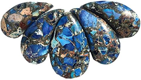 JCGJ 5pcs Charming Sea Sediment Jasper& Pyrite Pendant bead Set,Blue