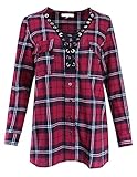 Ladies' Code Women's Long Sleeve Lace Up Front Plaid Shirt with Buttons