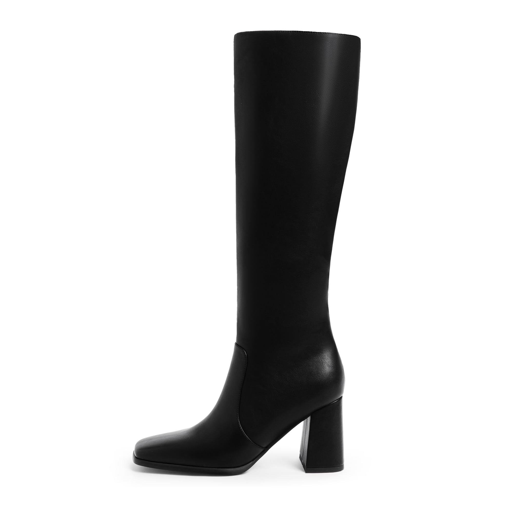 Modatope Knee High Boots Women Chunky Heel Square Toe Heeled Tall Boot for Women Fashion Side Zipper Long Boot