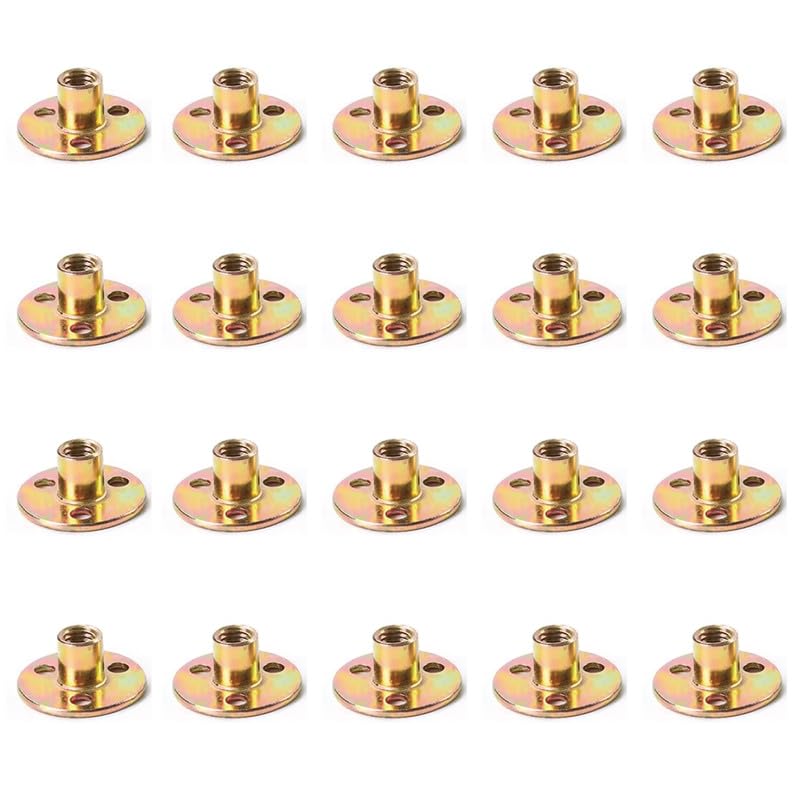 10Pcs Carbon Steel T-Nuts,Thread Insert Tee Nuts,M6 Hole Tee Nuts,Round Base Screw-in Flange Nuts For Furniture Hardware