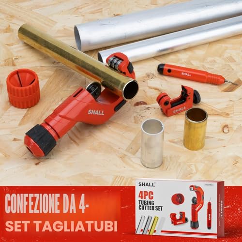 SHALL 4PC Tubing Cutter Set，Heavy-Duty Pipe Cutter Ø 6-50mm, mini Cutter Ø 3-22mm, with 2 deburring Tools, Suitable for PVC/Aluminum/Copper