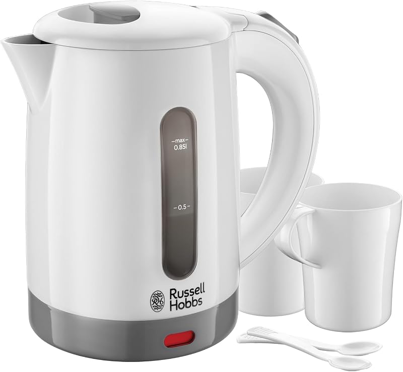 Russell Hobbs Travel Kettle 0.85L Dual Voltage 1000W Includes Cups