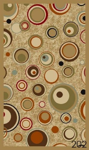 NEW Circles Ivory Modern Design Rubber backed non-slip Area Rug Carpet 5x7