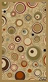 NEW Circles Ivory Modern Design Rubber backed durable Area Rug Carpet 3x5