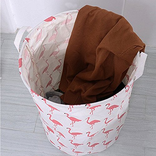 image for DW Waterproof Laundry Basket, Large Canvas Laundry Bag Flamingo Washin