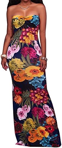 Women's Casual Floral Strapless Beach Maxi Dress Tube Top Long Skirt Sundress Cover Up