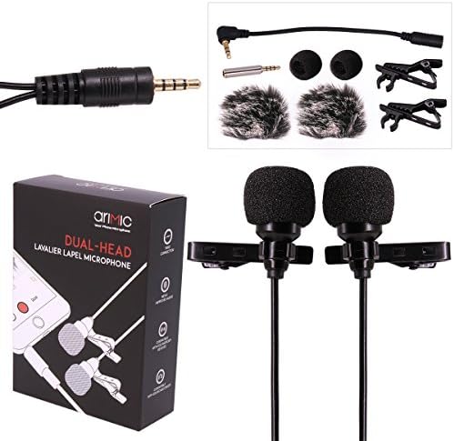 ARIMIC Dual-Headed Lavalier Lapel Clip-on Omnidirectional Condenser Microphone for Apple iPhone, iPad, iPod Touch, Android & Windows Smartphones (1.5m (59in))