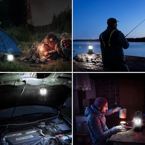 Lepro 4 Pack Lámparas de Camping Retráctiles, IPX4 Impermeable, Regulable (Tirar para Encender/Ajustar), Luz Portátil para Senderismo, Camping, Emergencia, Funciona con 3 Pilas AA (No Incluidas)