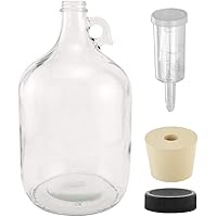 North Mountain Supply - 1G-38-ST-3P-1 1 Gallon Glass Fermenting Jug with Handle, 6.5 Rubber Stopper, 3-Piece Airlock…