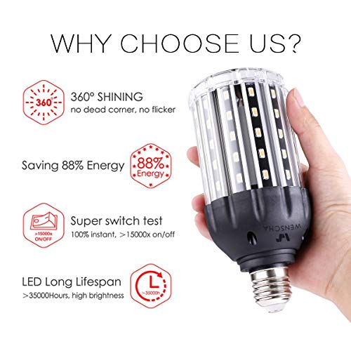 25W E26 LED Corn Light Bulb, Wenscha 25W 3000K Soft Warm White 2500 Lumen 220W Equivalent Super Bright LED Bulb Lamp for Indoor Outdoor Large Area Garage Factory Warehouse Backyard Garden Porch