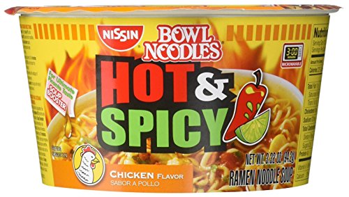 NISSIN NOODLE BOWL, HOT AND SPICY CHICKEN, 3.32 OUNCE (PACK OF 6)