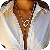 Peraca Cris Statement Long Necklace for Women Silver Y Necklace Chunky Lariat Pendant Necklaces Boho Bohemian Dainty Jewelry Gifts