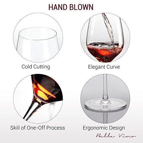 Hand Blown Crystal Wine Glasses - Bella Vino Standard Red/White Wine Glass Made from 100% Lead Free Premium Crystal Glass, Perfect for Any Occasion, Great Gift, Set of 2, Clear