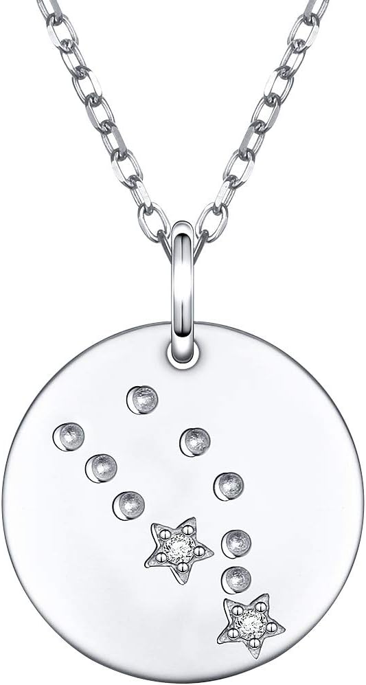 Zodiac Necklace 925 Sterling Silver 12 Constellation Zodiac Star Sign Coin Medallion Choker Necklace Birthday Gift for Women Teen Girls,16"