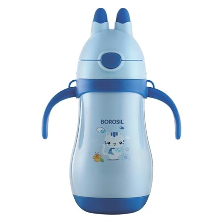 Borosil Hydra Happy Sipper - Vacuum Insulated Flask Water Bottle, Blue, 260ML