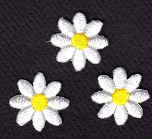 SET OF 3 - WHITE DAISY w/YELLOW CENTER (3/4") - Iron On Embroidered Patch