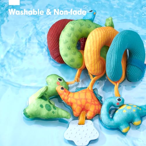 hahaland Prams Toys Babies 0 3 6 Months, Spiral Baby Carriage Hanging Toys Babies 6-12 Months, Plush Dinosaurs with Sounds Interactive Gifts for Baby