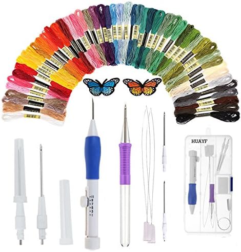 HUAYF Magic Embroidery Pen, Embroidery Pen Punch Needle Embroidered patterns punch needle Set Including 50 Color Threads for threaders DIY sewing
