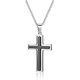 Zysta Rotating Cross Necklace for Men Silver Black Gold Stainless Steel Plain Cross Pendant Inspirational Crucifix Faith Necklace for Men Box Chain 24 Inch