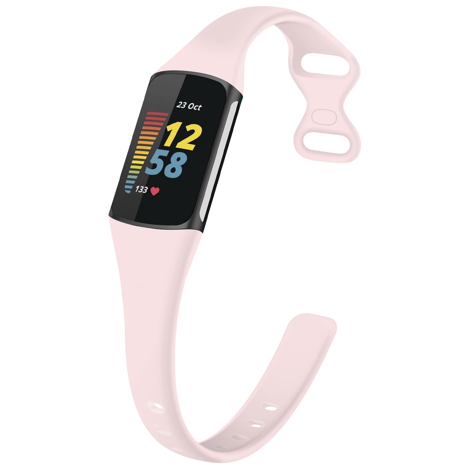 TopPerfekt Slim Straps Compatible with Fitbit Charge 5 Strap Women Men, Adjustable Soft Silicone Sport Replacement Watch Band Straps Wristbands Bracelet for Charge 5 Activity Tracker (Sand powder)