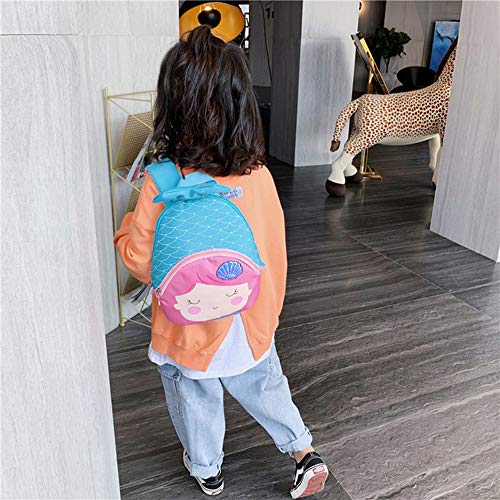 3D Animal Children School Backpack for Girls Mermaid Backpack and Animal Preschool Backpack Childrens for Toddlers (Blue-Pink Hair)