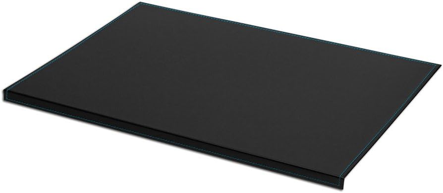 Eglooh - Calliope Deluxe - Office Desk Pad Black Leather, Desk blotter with core Made of Steel, Non-Slip, Turquoise Seams, cm 70x50, Made in Italy.