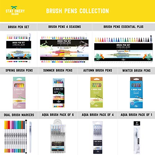 Stationery Island Aqua Brushes Pack of 6 Assorted Nibs. Refillable