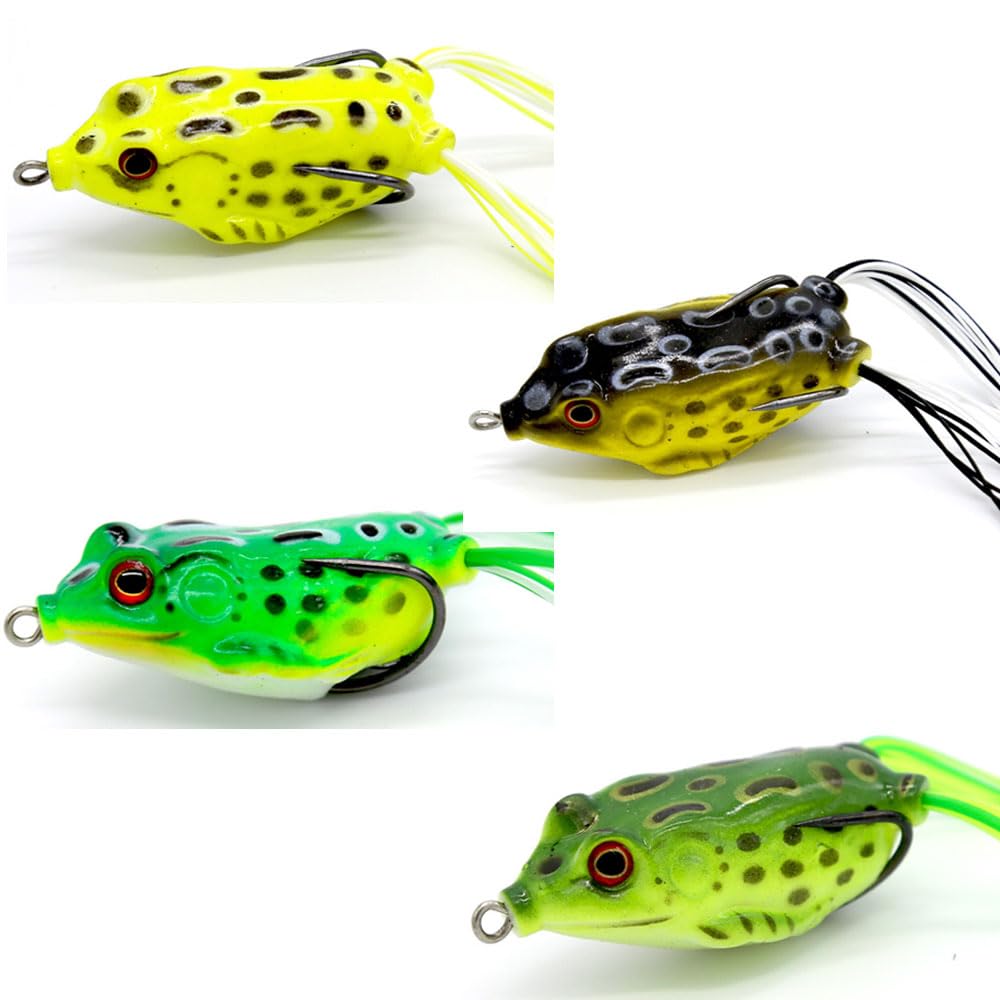 4 Pcs Soft Frog Lure Crank Bait Mini Set Soft Frog Fishing Lures for Bass Pike - Freshwater & Saltwater Fishing with Storage (M, 4)
