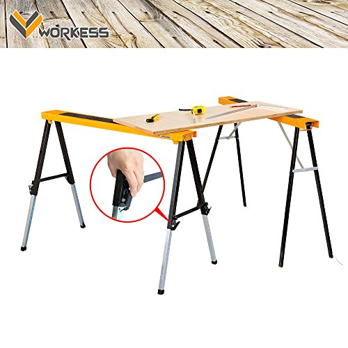 Multi Purpose Steel Sawhorse, Folding Legs Height Adjustable 330 Lbs Load Capacity Per Unit Twin Pack WK-SH032T