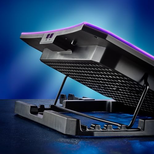 Hero Stand - Base de arrefecimento para portátil, 6 ventoinhas silenciosas, ecrã LCD, RGB, altura ajustável, 2 portas USB, suporte para smartphone, antiderrapante, 2400 RPM