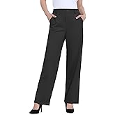 Bamans Women's Dress Pants Work High Waisted Trousers Pull On Business Casual Straight Leg Slacks