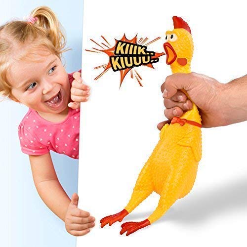 Hilarious 15" Rubber Screaming Chicken Toy For Kids & Pets - Super Durable & Funny Squeaky Chicken Dog Chew Toy - Silly Squeezing & Squawking Novelty Gift Idea - Vibrant Colors & Wacky Design