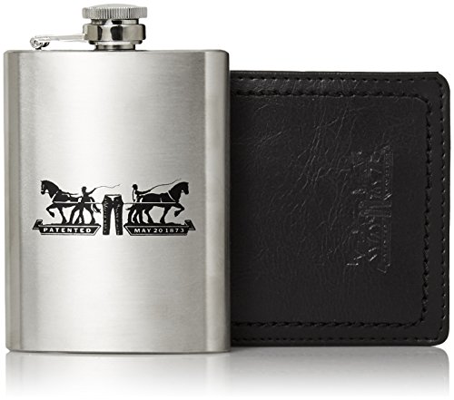 Levi's  Men's  Wallet with Gift Set,Black with Flask