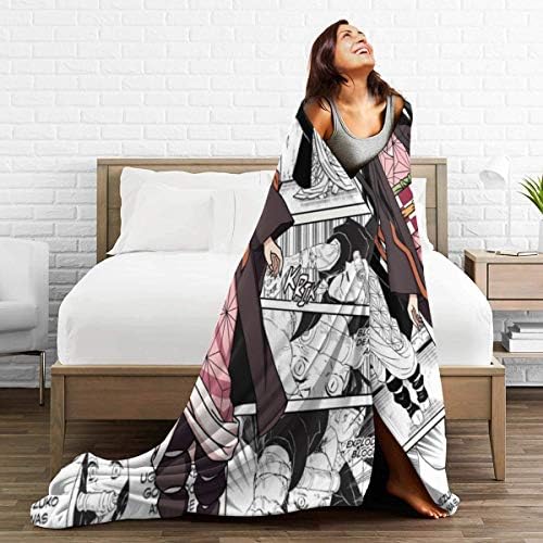 Demon Slayer blanket with demon design, priced at $59.99, appropriate size for comfort.