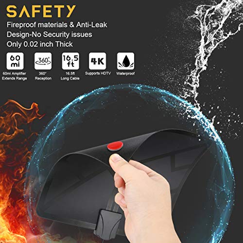 [Newest 2019] Amplified Digital TV Antenna HD- Indoor Antenna, Long 80 Miles Range with Switch Amplifier Signal Booster, Support 1080P and Older TV's HDTV Freeview Channels- 16.5ft Cable/Adapter - Thumbnail 6