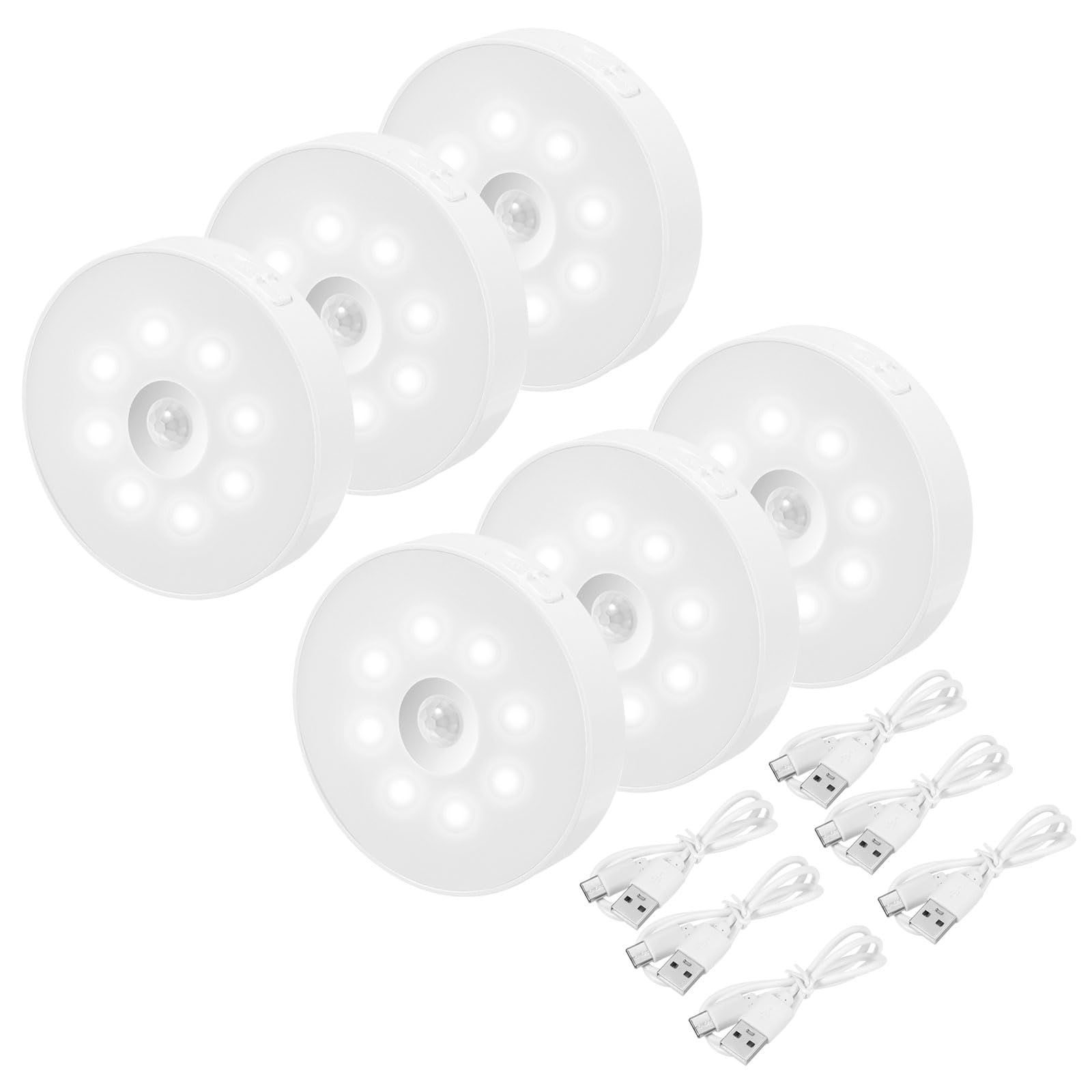 PATIKIL Indoor Motion Sensor Rechargeable Stair Lights, 6pcs LED Under Counter Lighting for Kitchen, Bedroom, Closet, White Light