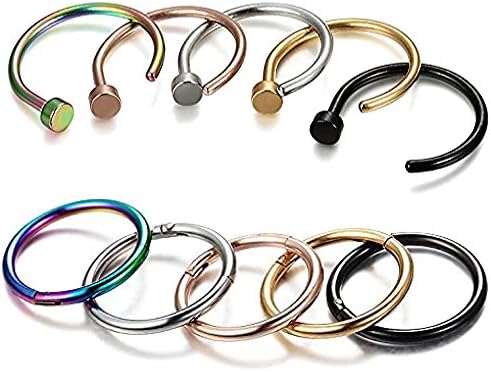 Rebel Mettle 12 Pcs Set 316L Stainless Steel Septum Piercing Nose Hoop Clicker Ring
