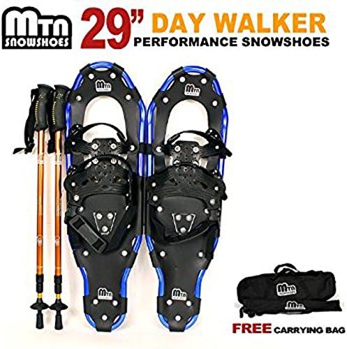 New MTN Man Woman Youth 29" YP BLUE Snowshoes with GOLD Nordic Walking Pole Free Bag