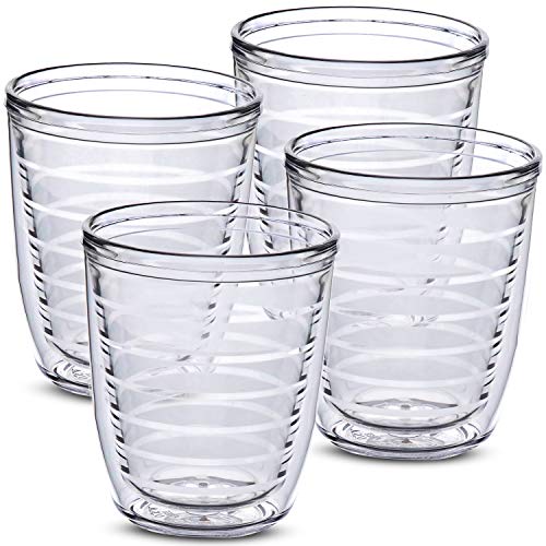 Insulated Drinking Glasses 12oz 4pack Made in USA Great for Iced Coffee & Hot Drinks, Clear