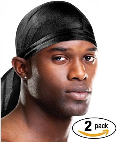 Black Du-rag With Long Tails Smooth Comfortable Stretchable One Size Fits All By Golden Merchandise (2 Pack)