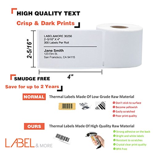 LABEL&MORE Dymo 30256 Label Compatible 2-5/16" X 4" Large Postage Shipping Labels Work with Dymo 400 450 LabelWriter Printers [4 Rolls, 1200 Labels] - Thumbnail 2