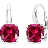 Gem Stone King 4-6 Cttw Gemstone Birthstone Leverback Dangle Earrings for Women | 925 Sterling Silver | 8MM Cushion | Fine Jewelry for Her Mom Wife