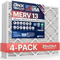 BNX TruFilter 20x23x1 Air Filter MERV 13 (4-Pack) - MADE IN USA - Electrostatic Pleated Air Conditioner HVAC AC Furnace Filters for Allergies, Pollen, Mold, Bacteria, Smoke, Allergen, MPR 1900 FPR 10