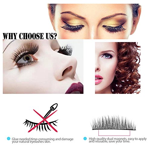 Magnetic Eyelashes No Glue-Reusable False Eyelashes Set for Natural Look ,3D Reusable Full Eye Fake Lashes Extensions By Verfanny- Thick Soft & Handmade Seconds to Apply (1 Pair 4 Pcs)