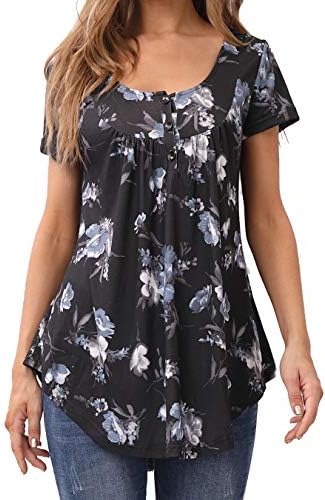 Bzonly Womens Blouses Long Sleeve Floral Print Tunic Tops Button Up Casual Shirts