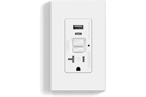ELEGRP GFCI Outlet with USB Ports, 20 Amp Self-Test GFCI Combination with USB Ports, 24W Max Total Output, Tamper Resistant GFCI USB Outlet with Wall Plate, UL Listed, Matte White, 1 Pack
